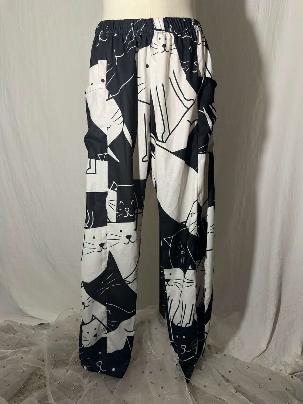 Black & White Cat Print Lounge Pants